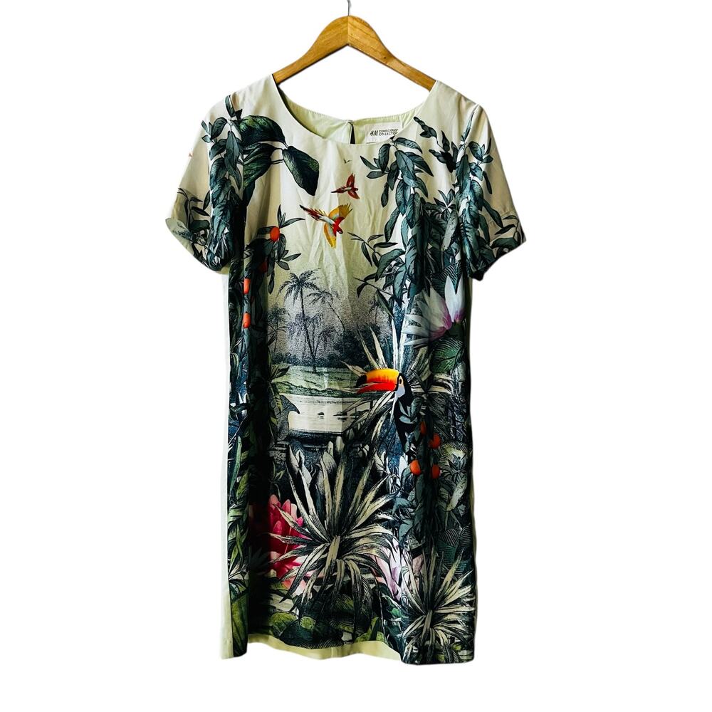 H&M Conscious Tropical Print Short Sleeve Shift Dress Size 10 Multicolor - Picture 1 of 6